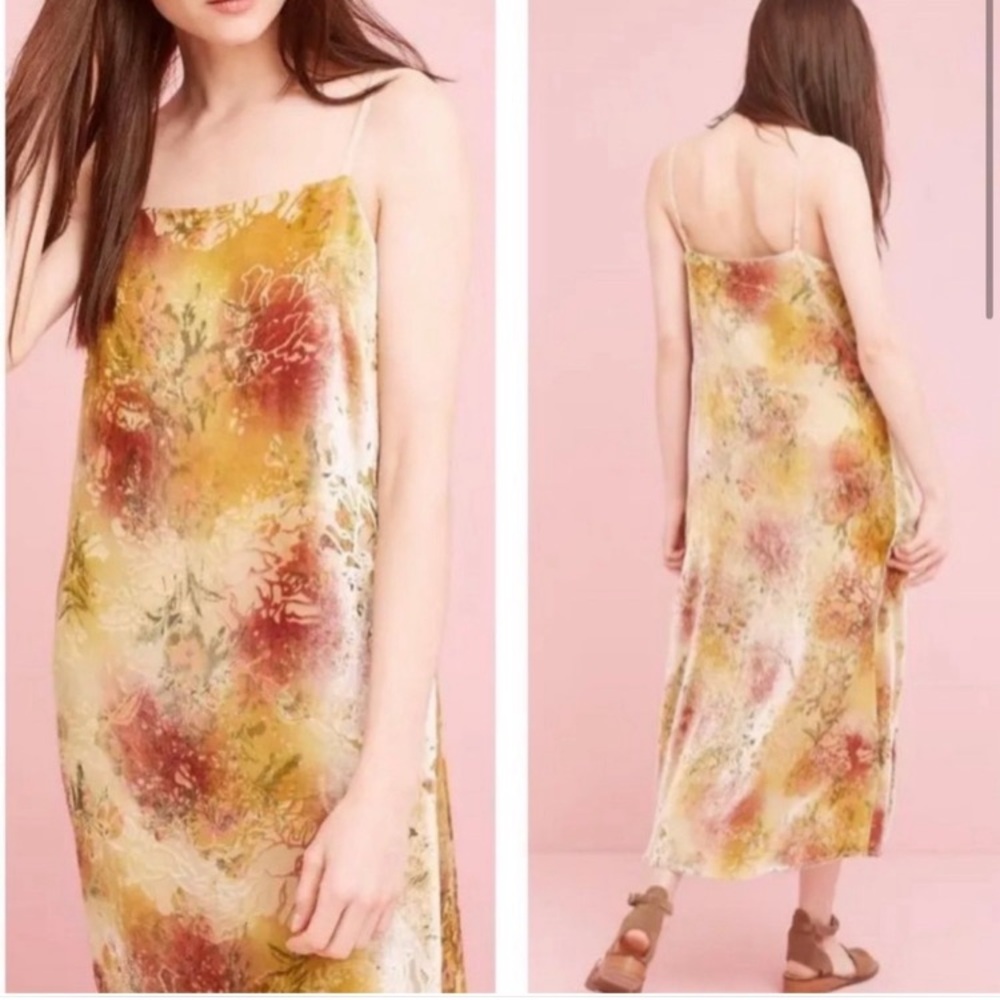 Anthropologie Seen Worn Kept Slip Dress Rayon Silk Velvet Burnout‎ Size 6